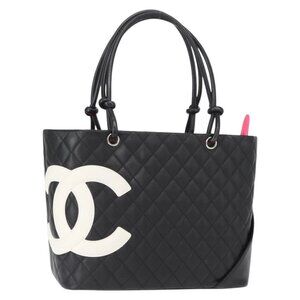 CHANEL Cambon Line Tote Bag Leather Black Silver
